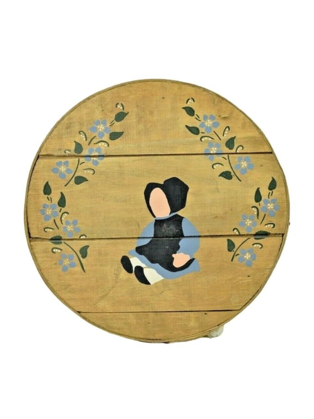 Vintage Dufecks Rustic Hand Painted Lined Cheese Box 15 inch Round Folk Art